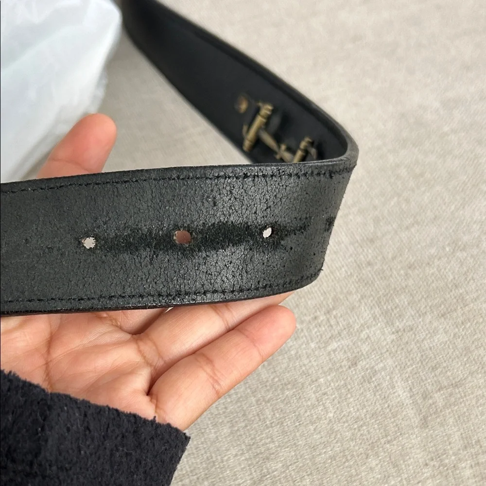 Tory Black Leather Belt with Gold Buckle